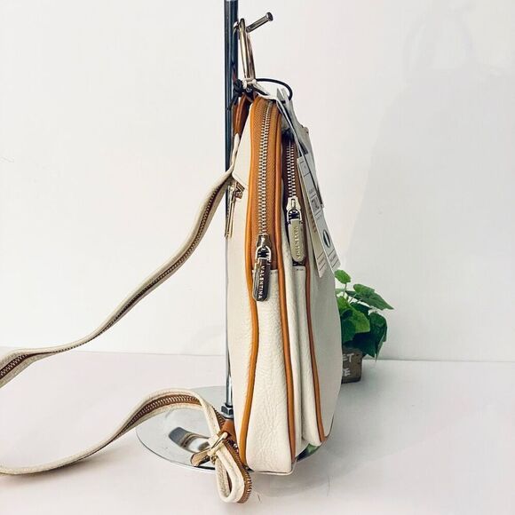 NWT Valentina Genuine Ivory & Tan Pebble Italian Leather Convertible Backpack main image 4
